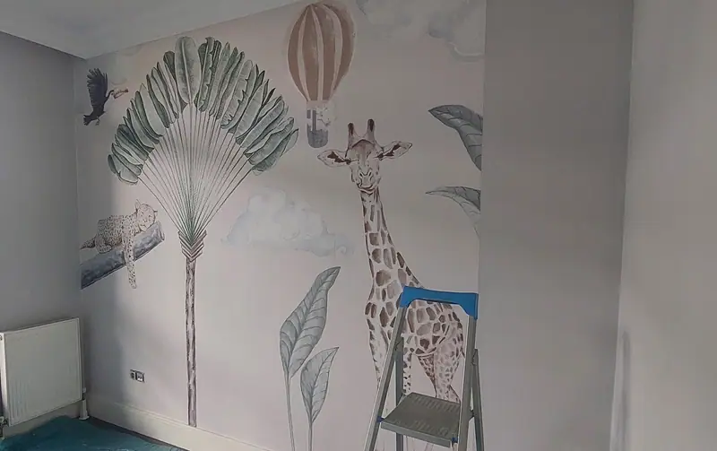 Çocuk odası için zürafa ve balon çizimli duvar posteri — Buğra Dizayn