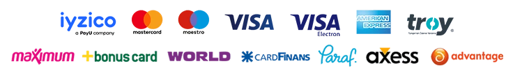 iyzico, Mastercard, Maestro, Visa, Visa Electron, American Express, Troy, Maximum, Bonus Card, World, CardFinans, Paraf, Axess, Advantage